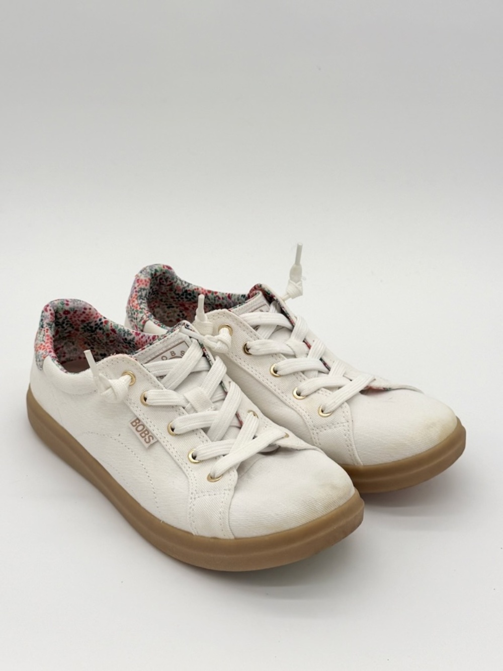 Skechers BOBS D'Vine Darling Wonder Floral White Canvas Sneakers Women's Size 8